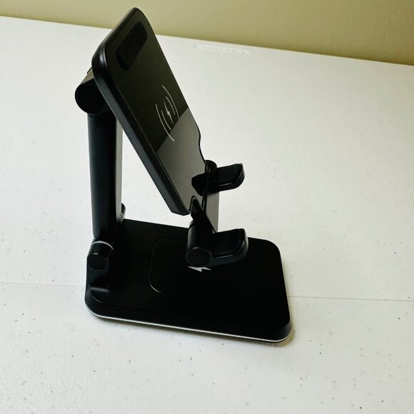 Foldable Wireless Charger Stand For Phones & AirPods Black With Silver Trim - Picture 7 of 9